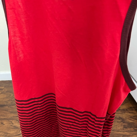 Nike Ace Logo Men's Tank top in red with maroon stripes and black logo. - Picture 4 of 4